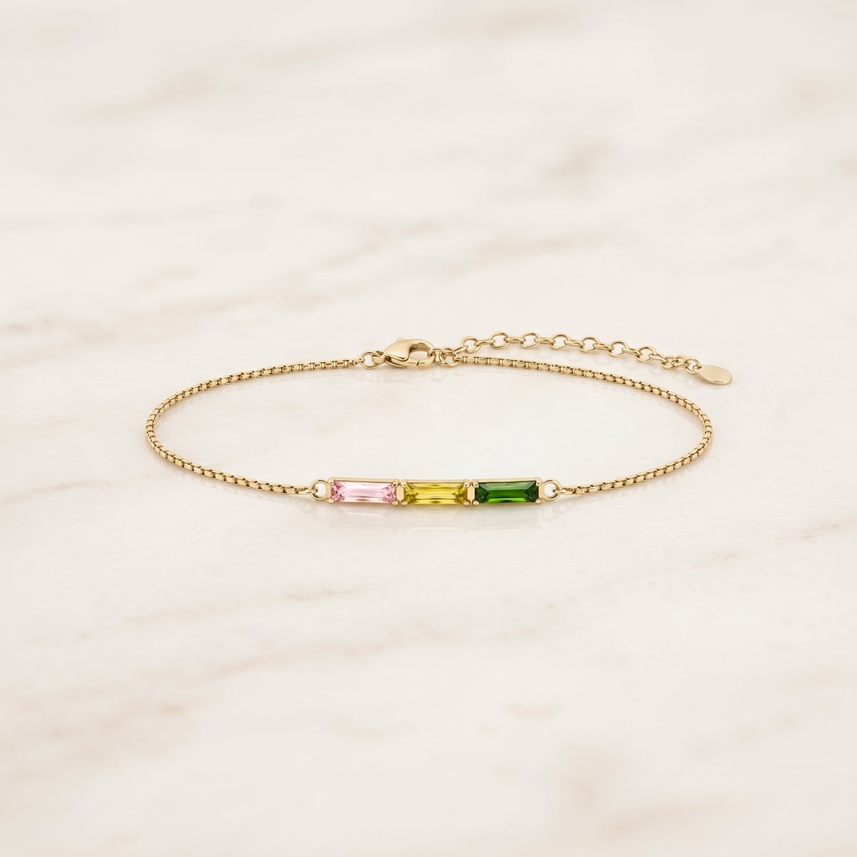 Pulseira Delicada de Pedra do Mês Baguete