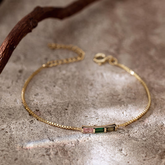 Pulseira Delicada de Pedra do Mês Baguete